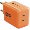 Forcell F-Energy GaN III VT-60 60W PD QC 4.0+ 2x USB-C napájací zdroj oranžová + USB-C kábel