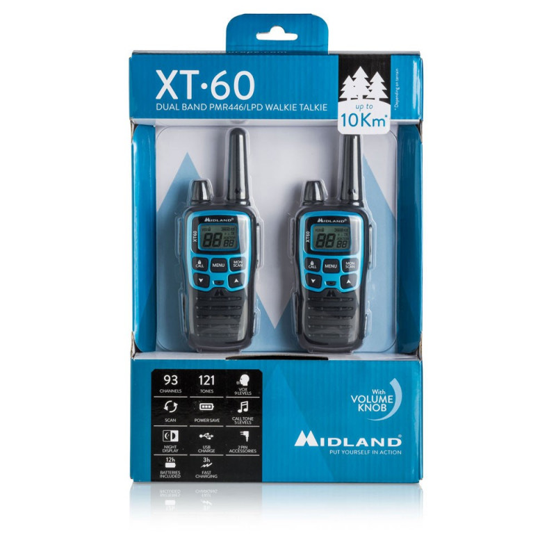 Midland XT60 vysielačka 24 kanálov 446.00625 - 446.0937 MHz čierna, modrá