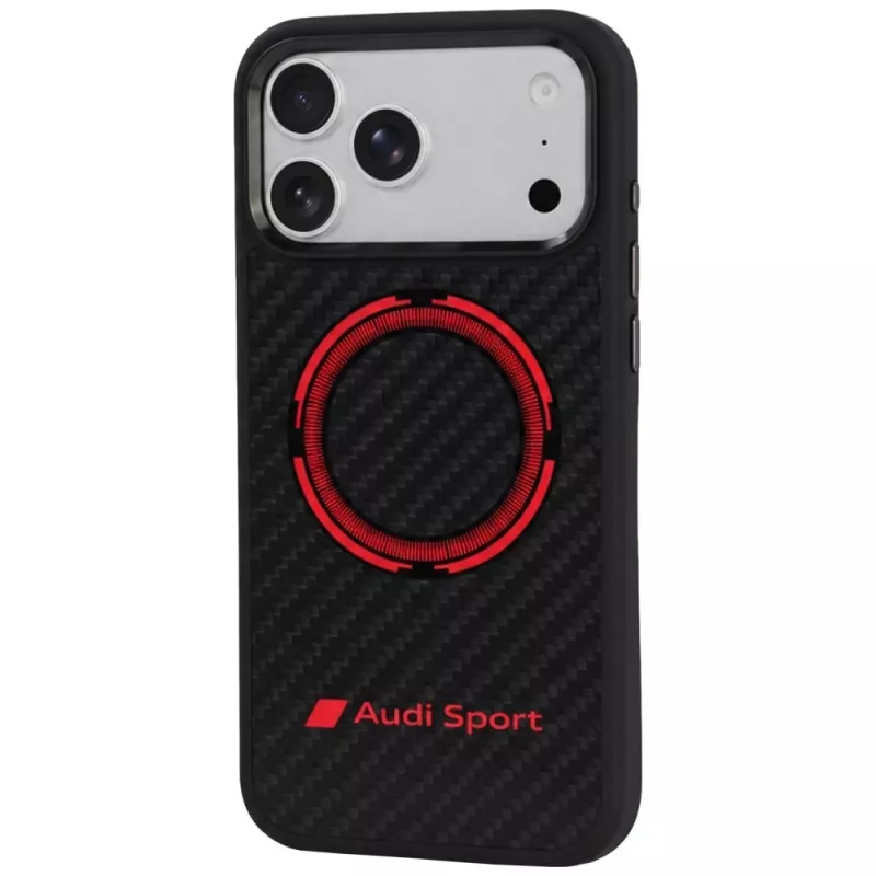 Audi RSQ Carbon Fiber Sport Red Circle MagSafe puzdro pre iPhone 18 Pro Max / 17 Pro Max, čierna