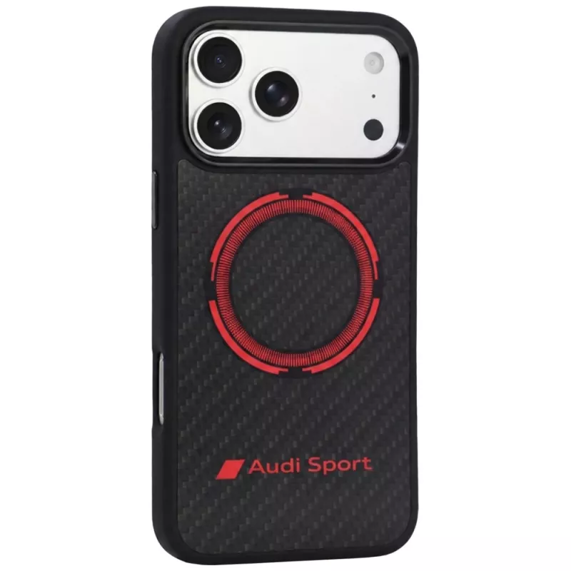 Audi RSQ Carbon Fiber Sport Red Circle MagSafe puzdro pre iPhone 18 Pro Max / 17 Pro Max, čierna