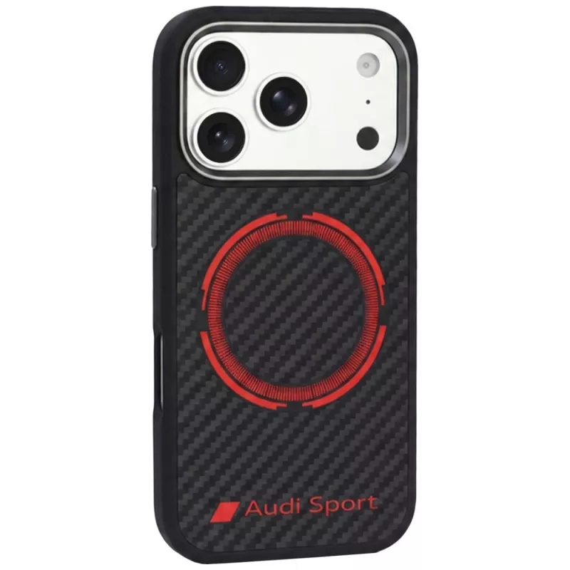 Audi RSQ Carbon Fiber Sport Red Circle MagSafe kryt pre iPhone 18 Pro / 17 Pro, čierna