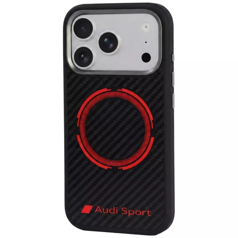 Audi RSQ Carbon Fiber Sport Red Circle MagSafe kryt pre iPhone 18 Pro / 17 Pro, čierna