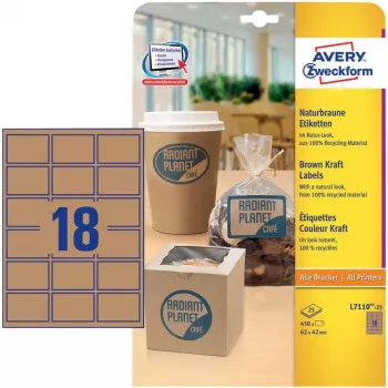 Avery Zweckform L7110-25 etikety, permanentne lepiace, prírodne hnedá, 62 x 42 mm, 450 ks (25 listov x 18)