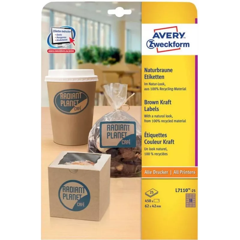 Avery Zweckform L7110-25 etikety, permanentne lepiace, prírodne hnedá, 62 x 42 mm, 450 ks (25 listov x 18)