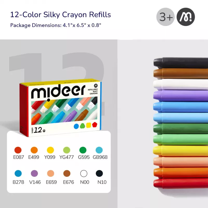 Mideer Silky Crayons náhradné náplne, mäkké a umývateľné, 12 ks