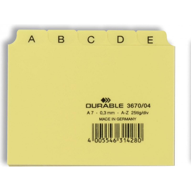 Durable register A-Z pre kartotéky A7, embosovaný PP, žltý