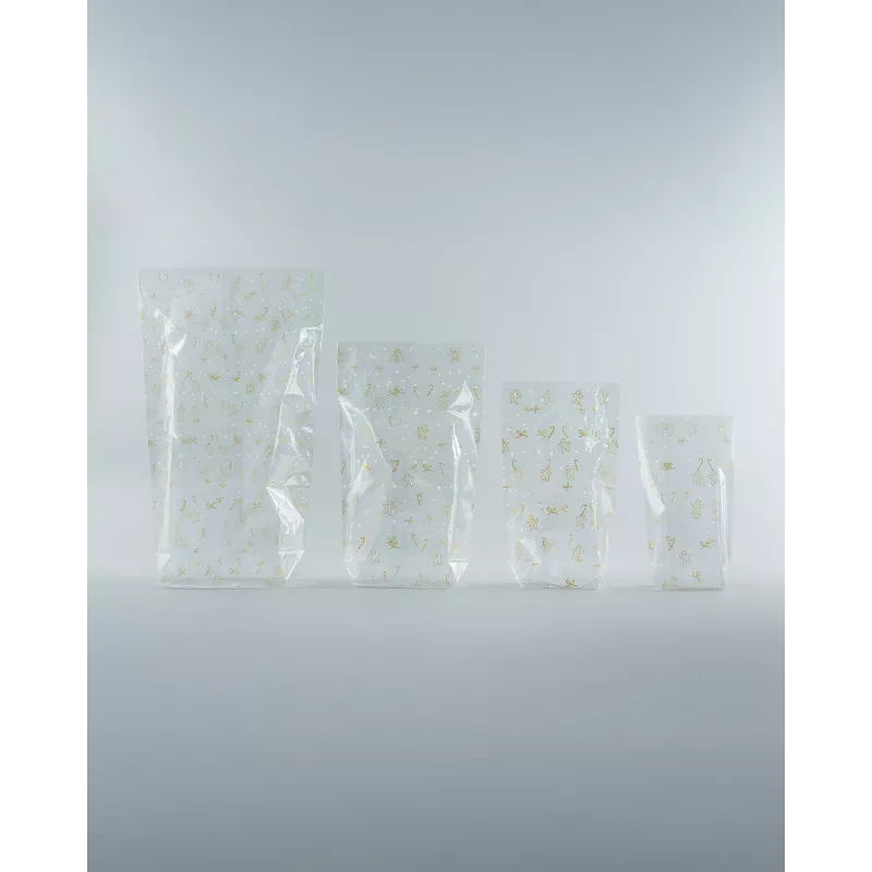 folia celofánové vrecko 14.0 x 23.0 cm priehľadné so zlatou potlačou