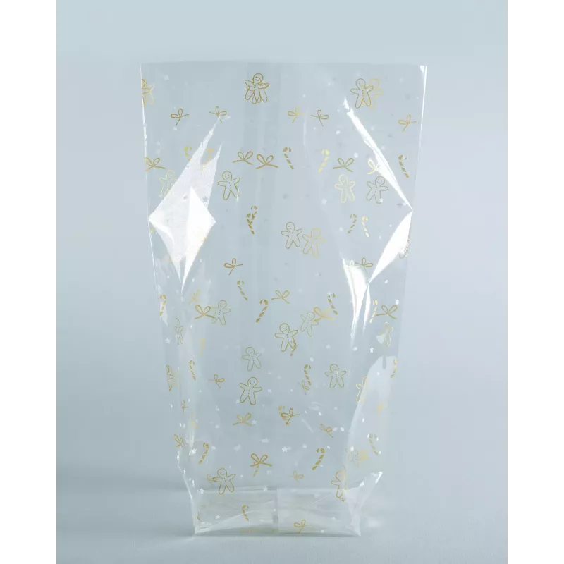 folia celofánové vrecká 9.5 x 16.0 cm priehľadné so zlatou potlačou