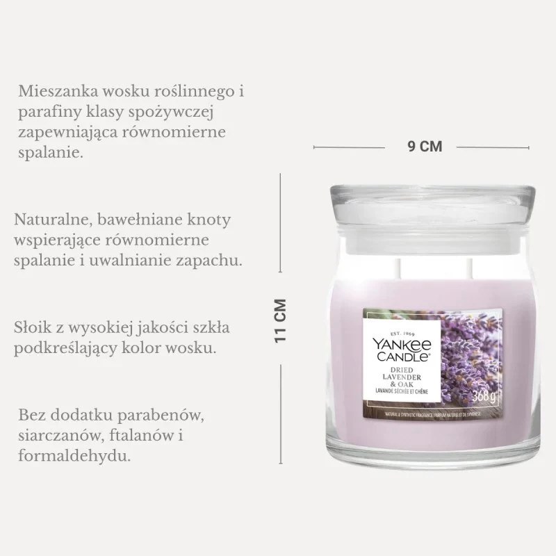 Yankee Candle Dried Lavender & Oak sviečka, stredná