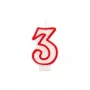Papstar číselná sviečka „3“, 7,3 cm, biela/červená