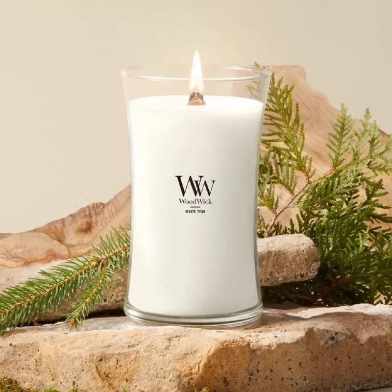 WoodWick White Teak sviečka, veľká, 610 g