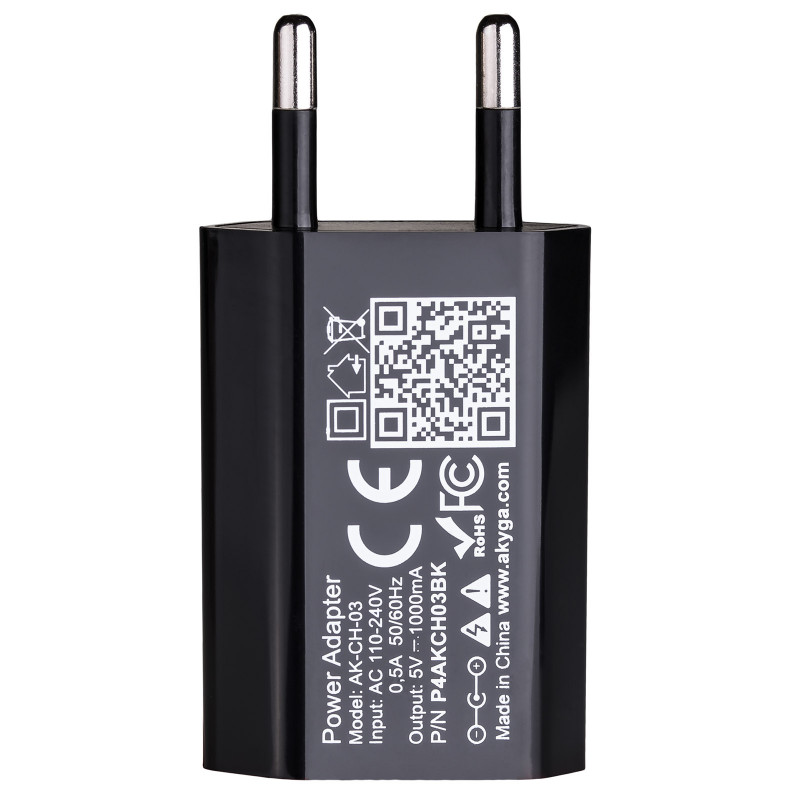 Nástenná nabíjačka Akyga AK-CH-03BK 5W USB-A 5V / 1A čierna