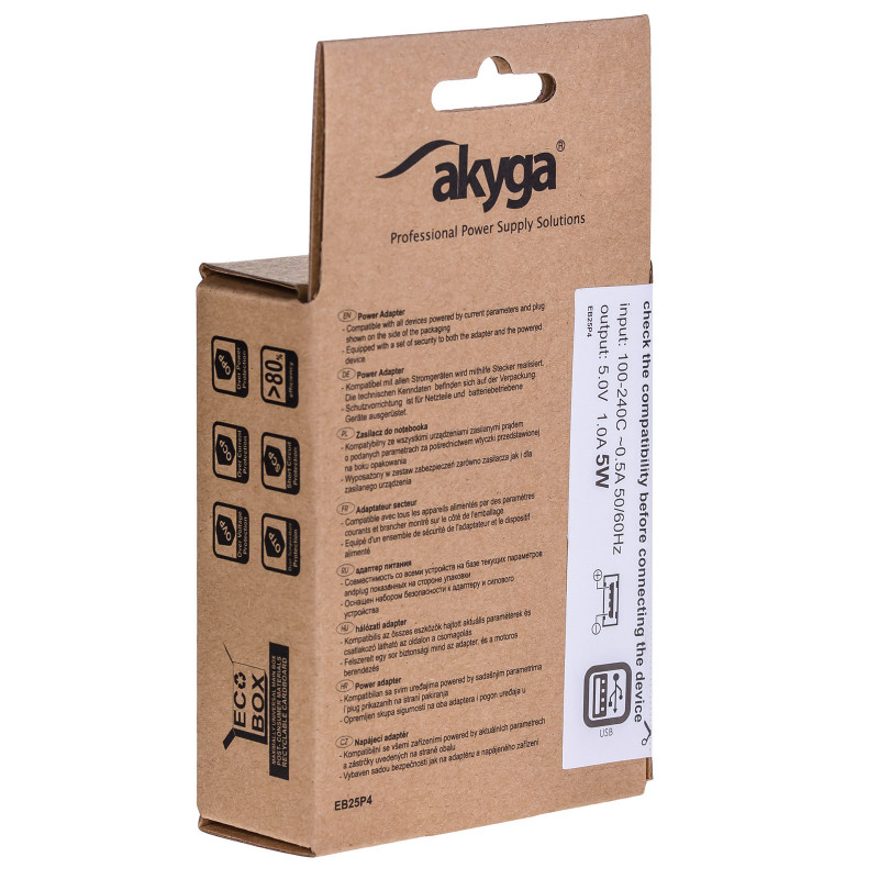 Nástenná nabíjačka Akyga AK-CH-03BK 5W USB-A 5V / 1A čierna
