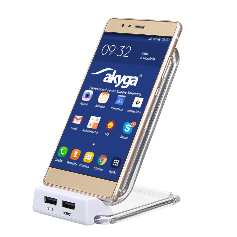 Indukčná nabíjačka QI Akyga AK-QI-03 5V max 1.5A 2 x USB 2.0