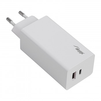 Nástenná nabíjačka Akyga AK-CH-20 100W USB-C USB-A PD GaN 5-20V / 1.5-5A biela