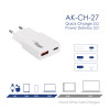 Nástenná nabíjačka Akyga AK-CH-27 30W USB-C USB-A PD GaN 5-20V / 1.5-3A biela
