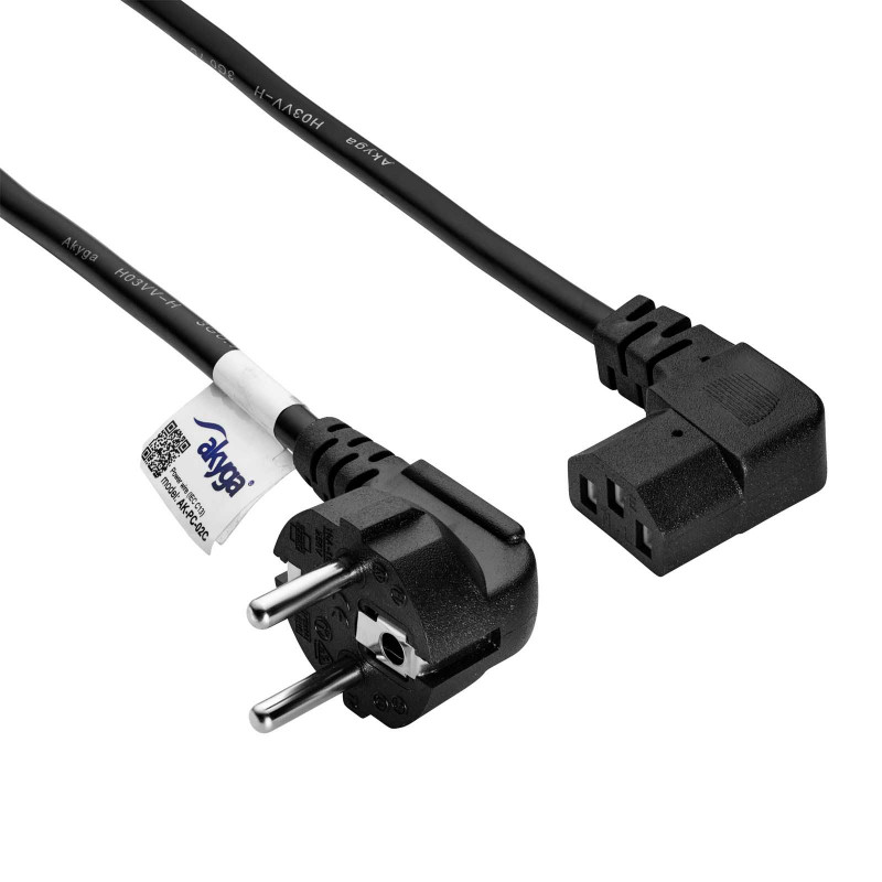 Akyga AK-PC-02C napájací kábel CEE 7/7 na IEC C13 90° zahnutý, meď 3x0,75 mm², 1,5 m, čierny