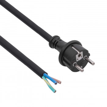Akyga AK-OT-03S CEE 7/7 gumený napájací kábel s otvoreným koncom, H05RR-F 3x 1,5 mm², 3 m, čierna
