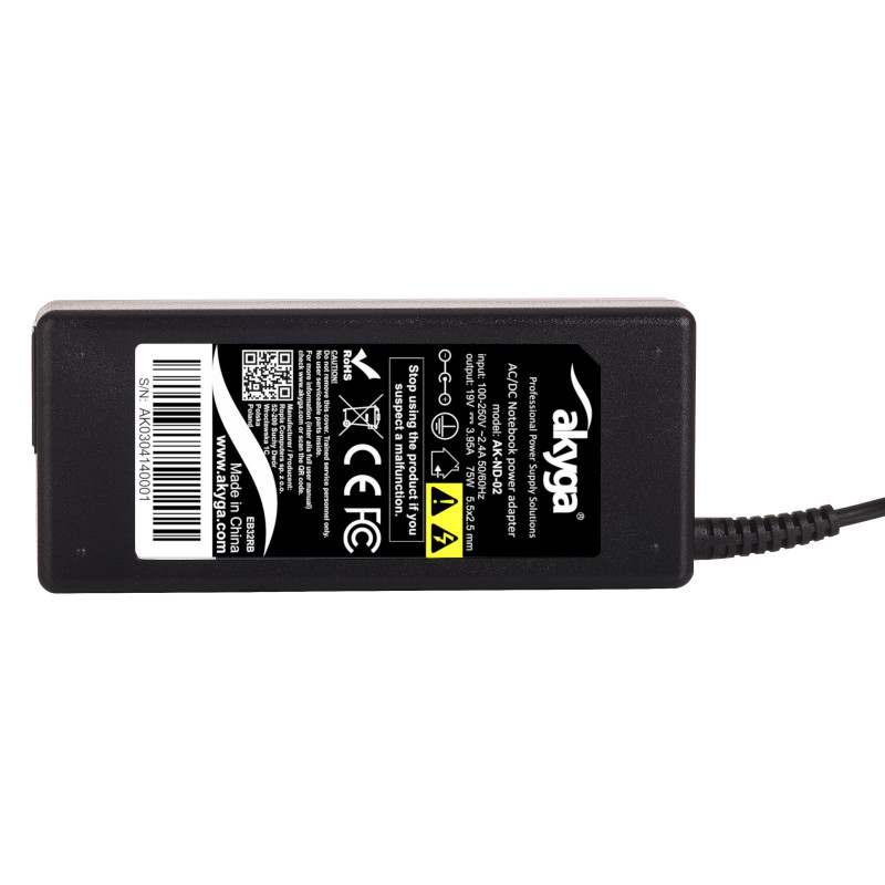 Akyga AK-ND-02 napájací zdroj pre notebook 19 V / 3,95 A, 75 W, 5,5 x 2,5 mm, 1,2 m, pre ASUS / Toshiba / Lenovo