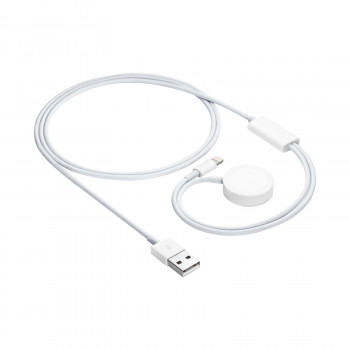 Akyga AK-SW-43 nabíjací kábel pre Apple Watch Ultra 2 / Series 9/8/7/6/5/4/3/2/1 s Lightning konektorom, USB, 1 m, biely