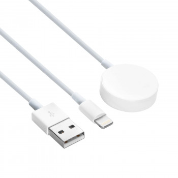 Akyga AK-SW-43 nabíjací kábel pre Apple Watch Ultra 2 / Series 9/8/7/6/5/4/3/2/1 s Lightning konektorom, USB, 1 m, biely