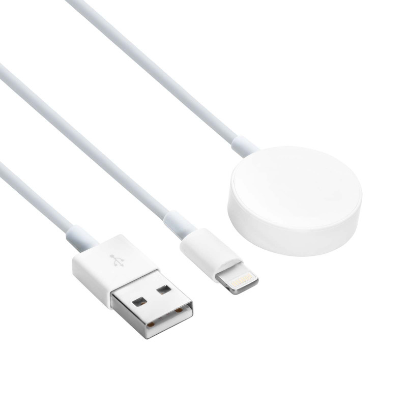 Akyga AK-SW-43 nabíjací kábel pre Apple Watch Ultra 2 / Series 9/8/7/6/5/4/3/2/1 s Lightning konektorom, USB, 1 m, biely