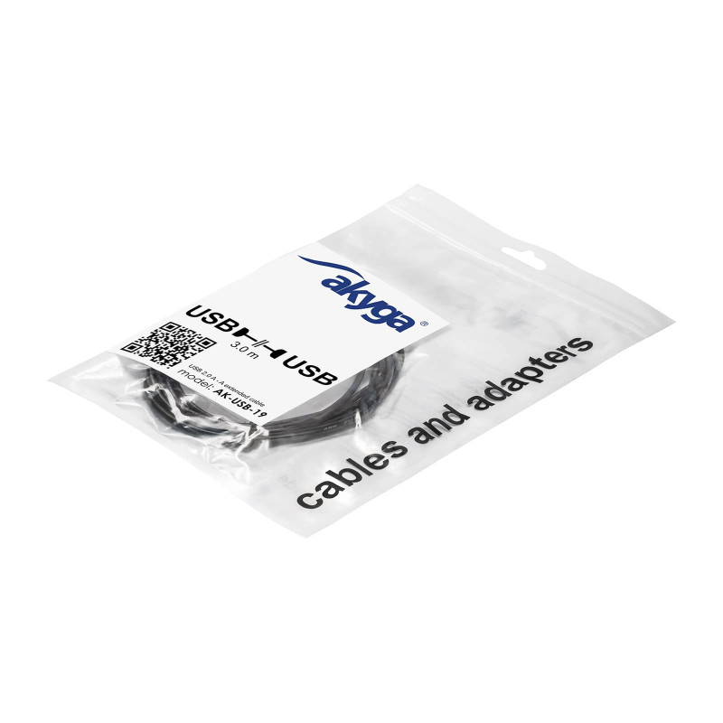 Akyga AK-USB-19 predlžovací kábel USB 2.0 USB-A (M) na USB-A (F), 3 m, čierny