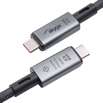 Akyga AK-USB-45 pletený kábel USB-C na USB-C, USB4, 40 Gbit/s, 240 W, 1 m, sivý