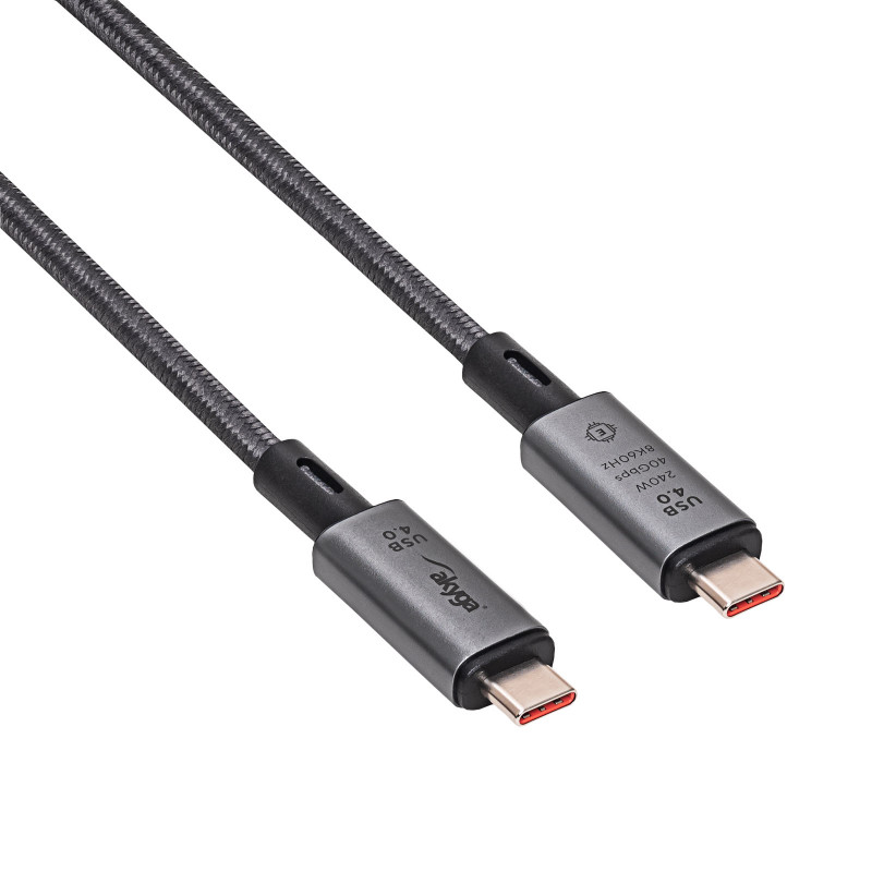 Akyga AK-USB-45 pletený kábel USB-C na USB-C, USB4, 40 Gbit/s, 240 W, 1 m, sivý