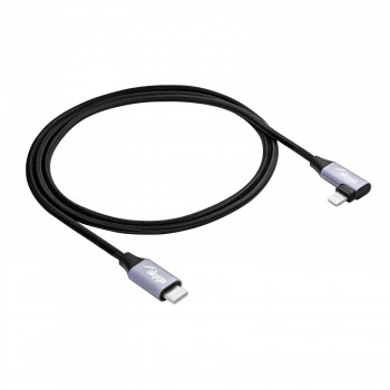 Akyga AK-USB-56 pletený kábel USB-C na Lightning s uhlovým konektorom, USB 2.0, 30 W, 1 m, čierny