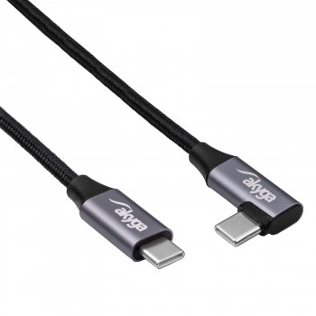 Akyga AK-USB-53 pletený kábel USB-C na USB-C s uhlovým konektorom, USB 2.0, 60 W, 0,3 m, čierny