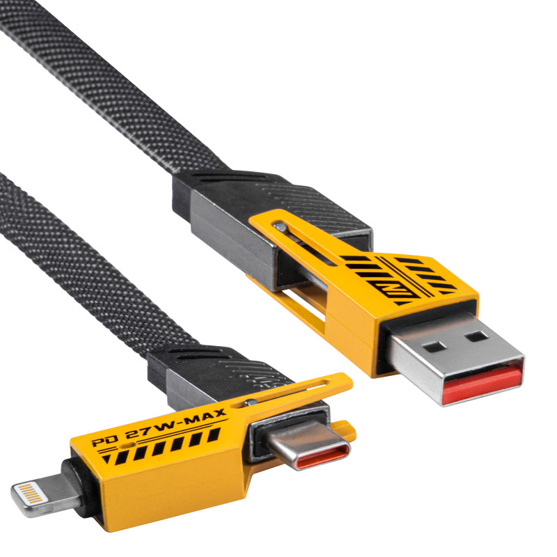 Akyga AK-USB-57 pletený 4-in-1 kábel USB-A/USB-C na USB-C/Lightning, USB 2.0, 65 W, 1 m, sivý