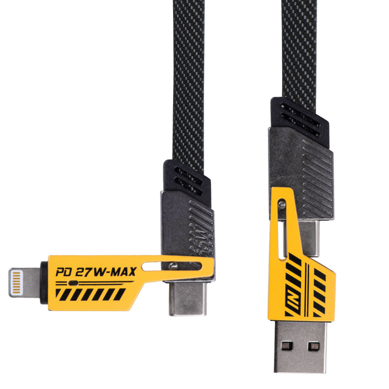 Akyga AK-USB-57 pletený 4-in-1 kábel USB-A/USB-C na USB-C/Lightning, USB 2.0, 65 W, 1 m, sivý