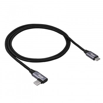Akyga AK-USB-54 pletený kábel USB-C na USB-C s uhlovým konektorom, USB 2.0, 60 W, 1 m, čierny