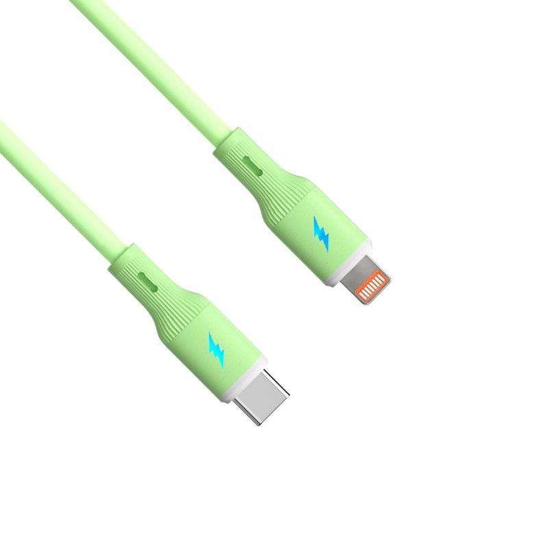 Akyga AK-USB-73 silikónový kábel USB-C na Lightning, USB 2.0, 30 W, 1 m, zelený