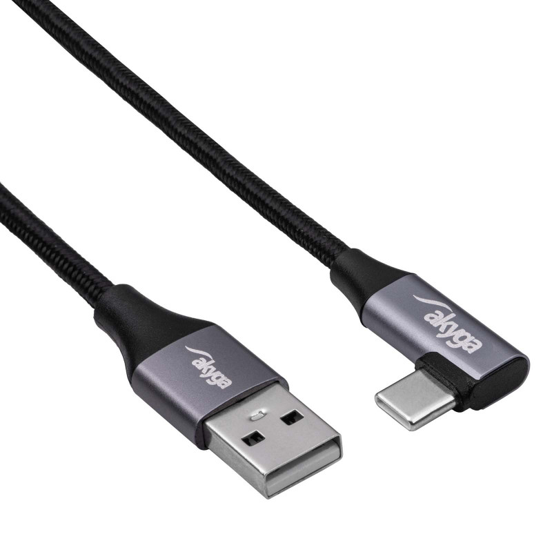 Akyga AK-USB-74 pletený kábel USB-A na uhlový USB-C, USB 2.0, 60 W, 1 m, čierny