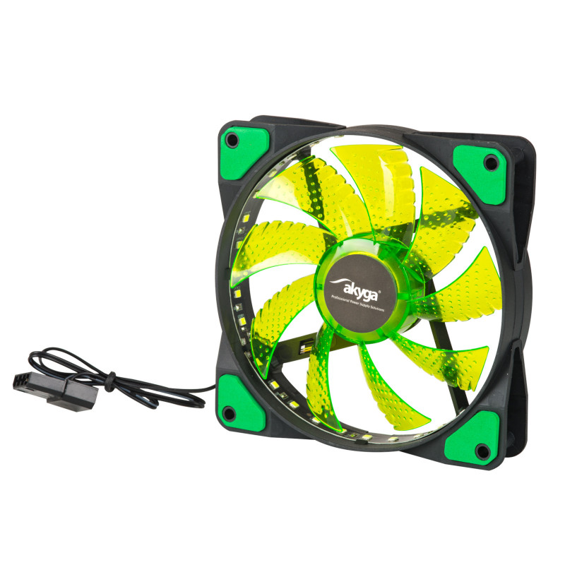 Akyga AW-12E-BG 120 mm skriňový ventilátor, 33 zelených LED, Molex, čierny
