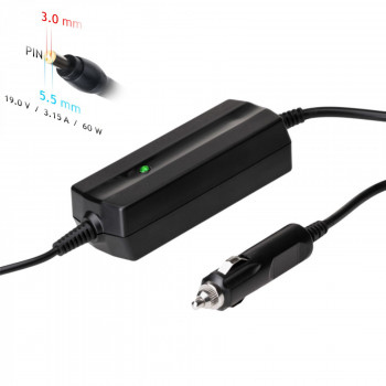 Akyga AK-ND-38 auto napájací zdroj pre notebook 19 V / 3,16 A, 60 W, 5,5 x 3,0 mm + pin, pre Samsung