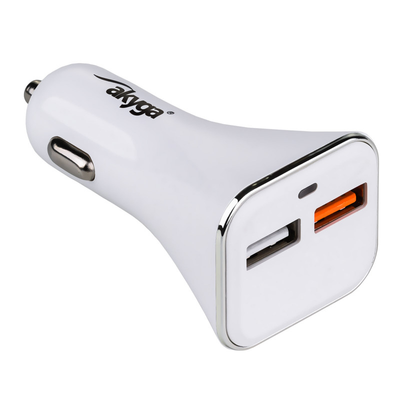 Auto nabíjačka 12/24V Akyga AK-CH-08 18W 2x USB-A Quick Charge 3.0 5-12V / 1.5-3A biela