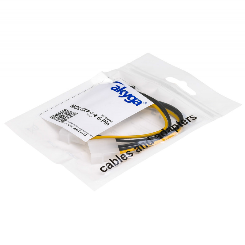 Akyga AK-CA-13 2x Molex (M) na PCIe 6-pin (F) napájací adaptérový kábel, 15 cm
