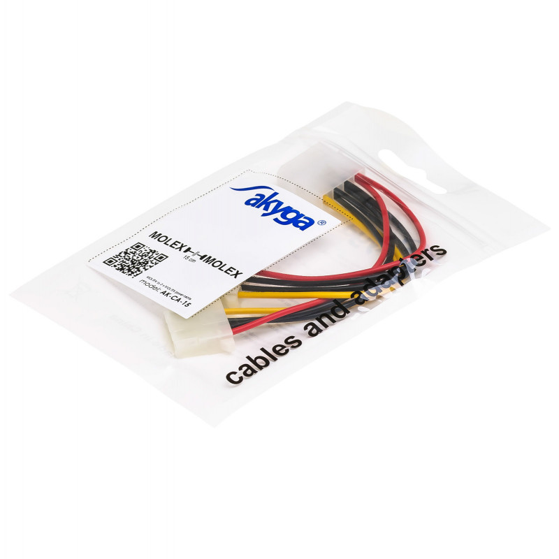 Akyga AK-CA-15 Molex (M) na 2x Molex (F) napájací rozbočovací kábel, 15 cm