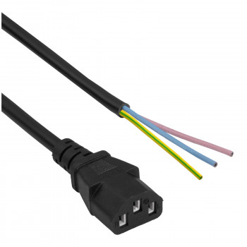 Akyga AK-OT-02A napájací kábel IEC C13 na otvorený koniec, CCA 3 x 0,5 mm², 1,5 m, čierny