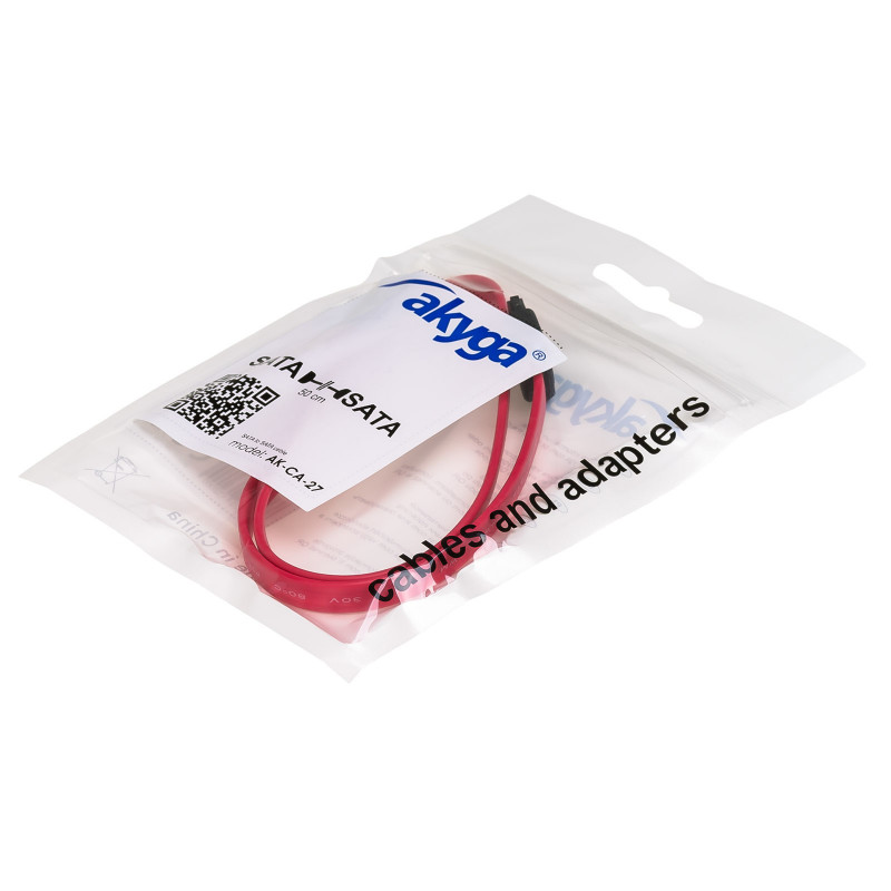 Akyga AK-CA-27 SATA III dátový kábel, 6 Gb/s, 0,5 m, červený