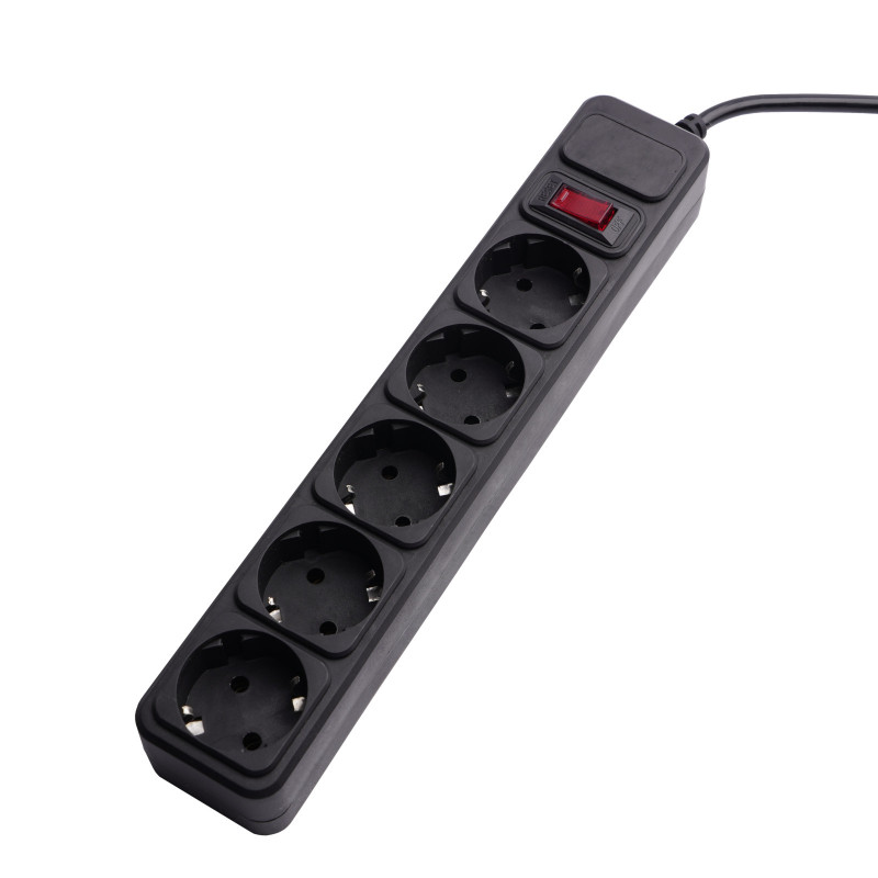 Akyga AK-SP-06A prepäťová ochranná predlžovacia zásuvka, 5x Schuko zásuvky CEE 7/3 (typ F), vypínač, 1,8 m, čierna