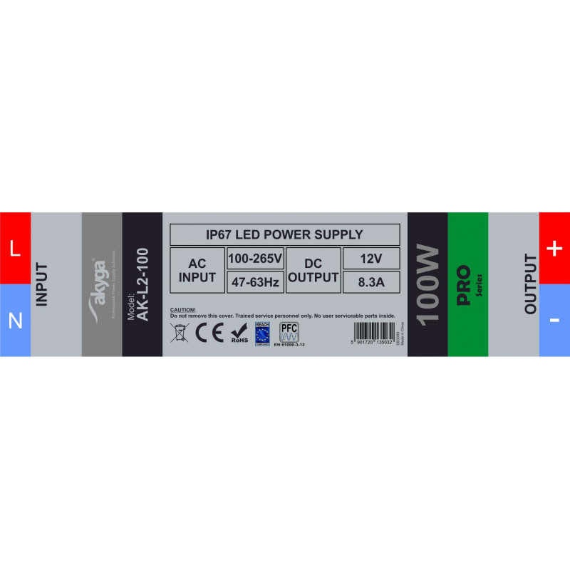 Akyga AK-L2-100 vodotesný LED spínaný napájací zdroj 12 V, 8,3 A, 100 W, IP67
