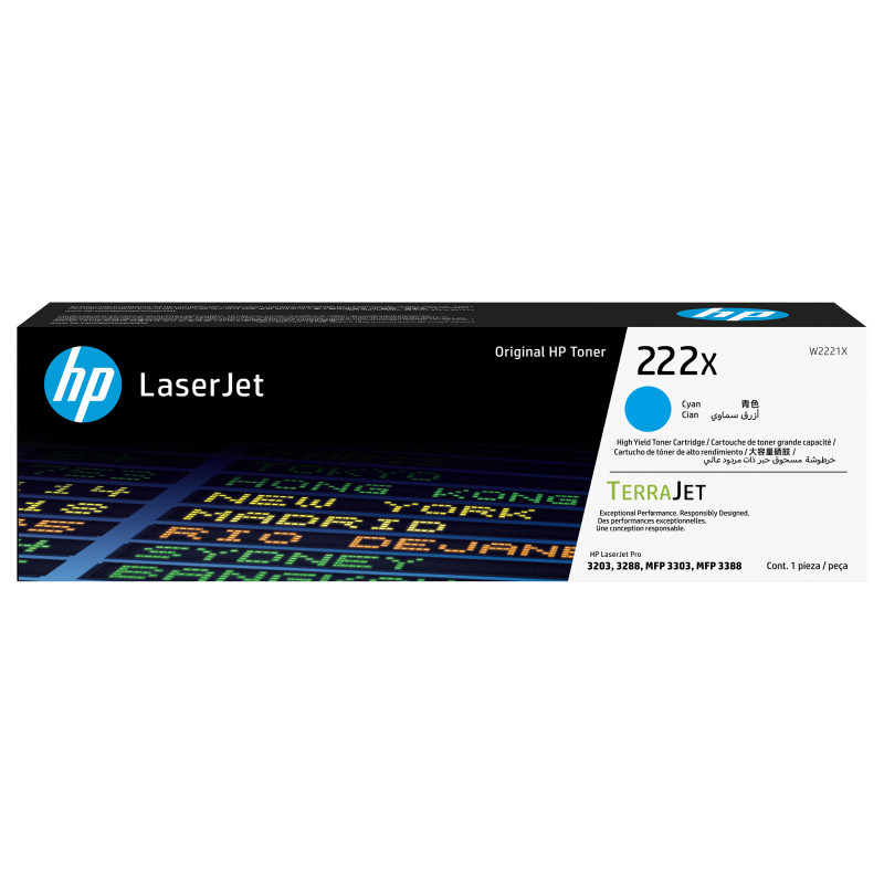 HP 222X W2221X originálna tonerová kazeta LaserJet s vysokou výťažnosťou, azúrová, až 2 500 strán