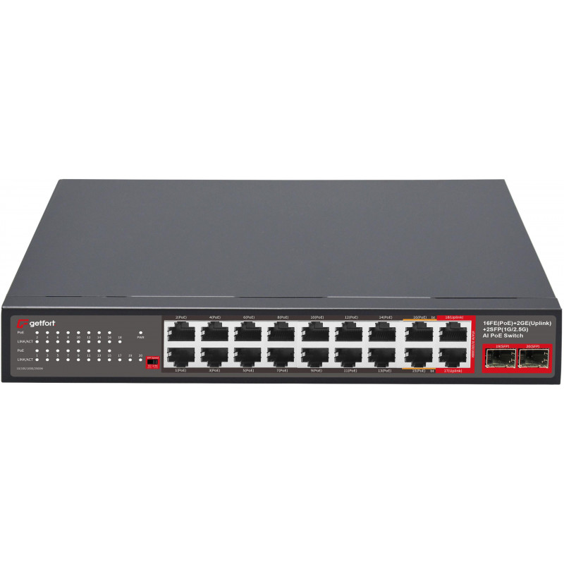 PoE switch Getfort GF-120G-16P-240, 16 x 10/100 PoE + 2 x GE + 2 x SFP, 240 W