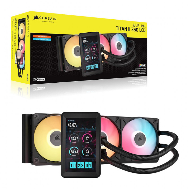 Corsair iCUE LINK TITAN II 360 RX LCD kvapalinový chladič all-in-one, 360 mm, RGB, čierny, CW-9061045-WW