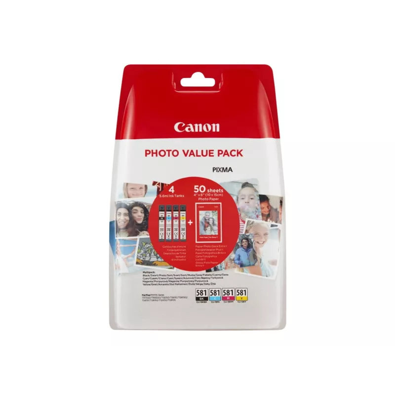 Canon CLI-581 C/M/Y/BK atramentové kazety Photo Value Pack (4 ks) s fotopapierom