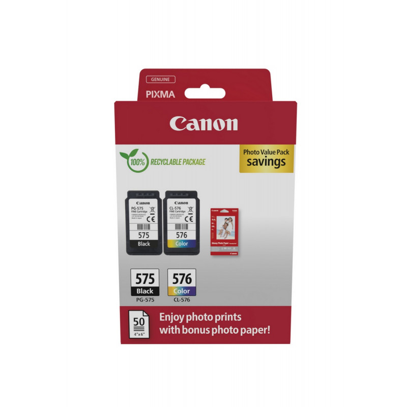 Canon PG-575/CL-576 Photo Value Pack, atramentové kazety čierna + farebná (2 ks) s fotopapierom